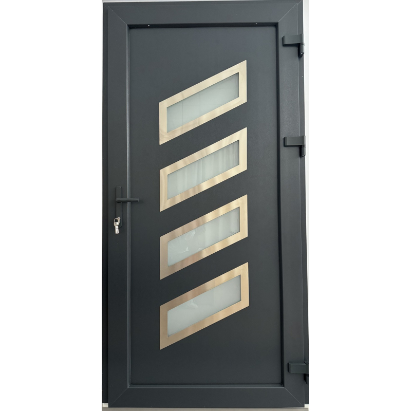Drzwi Zewnętrzne PCV 105 x 210 Drzwi PVC INOX Antracytowe Od Ręki