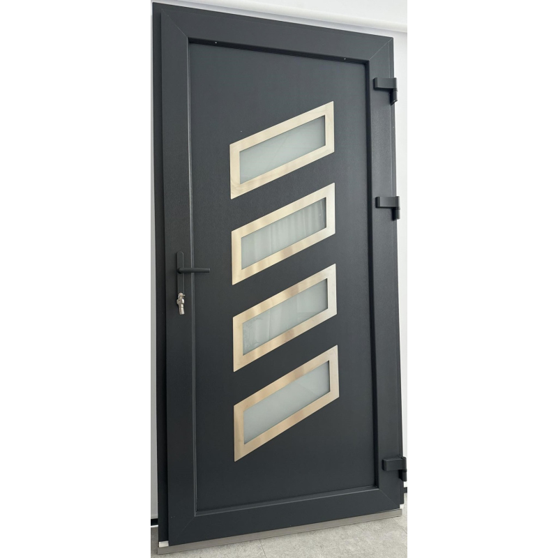 Drzwi Zewnętrzne PCV 105 x 210 Drzwi PVC INOX Antracytowe Od Ręki
