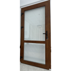 Drzwi Zewnętrzne PCV 100 x 210 cm Drzwi PVC Sklepowe Złoty Dąb 24H