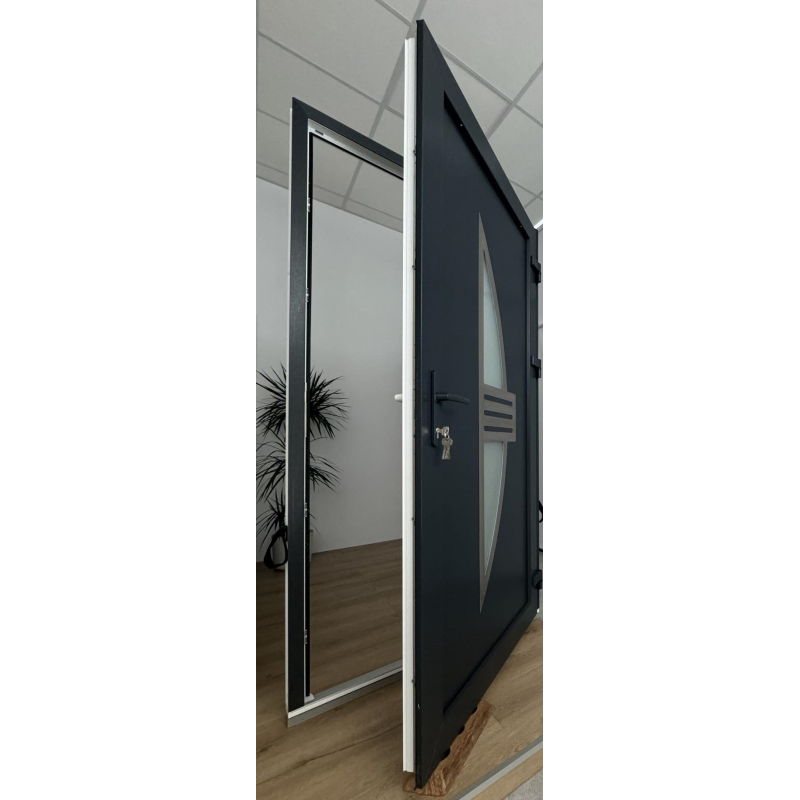 Drzwi Zewnętrzne PCV 105 x 210 Nowoczesne Drzwi PVC INOX Antracytowe Od Ręki