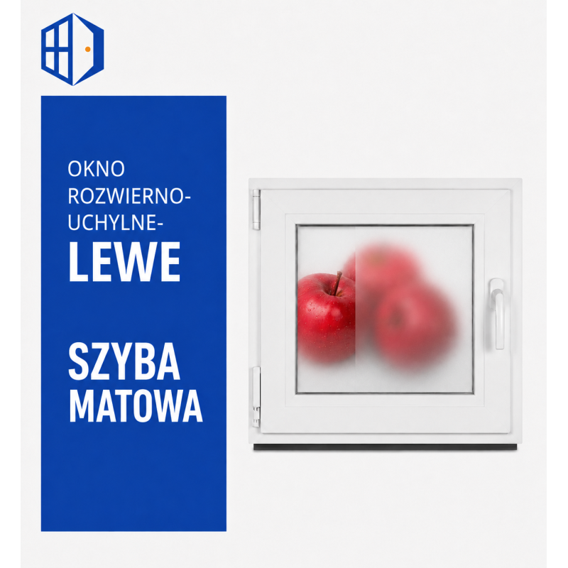 PCV 40 x 40 Okno Białe Lewe Szyba Podwójna Matowa